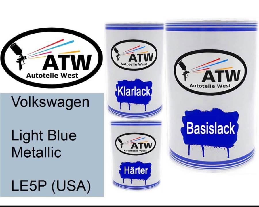 Volkswagen, Light Blue Metallic, LE5P (USA): 500ml Lackdose + 500ml Klarlack + 250ml Härter - Set, von ATW Autoteile West.